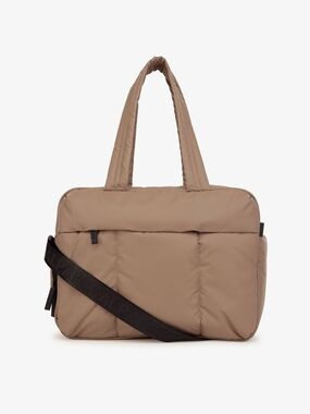 Calpak Quilted Laptop Tote in Taupe with Black Strap